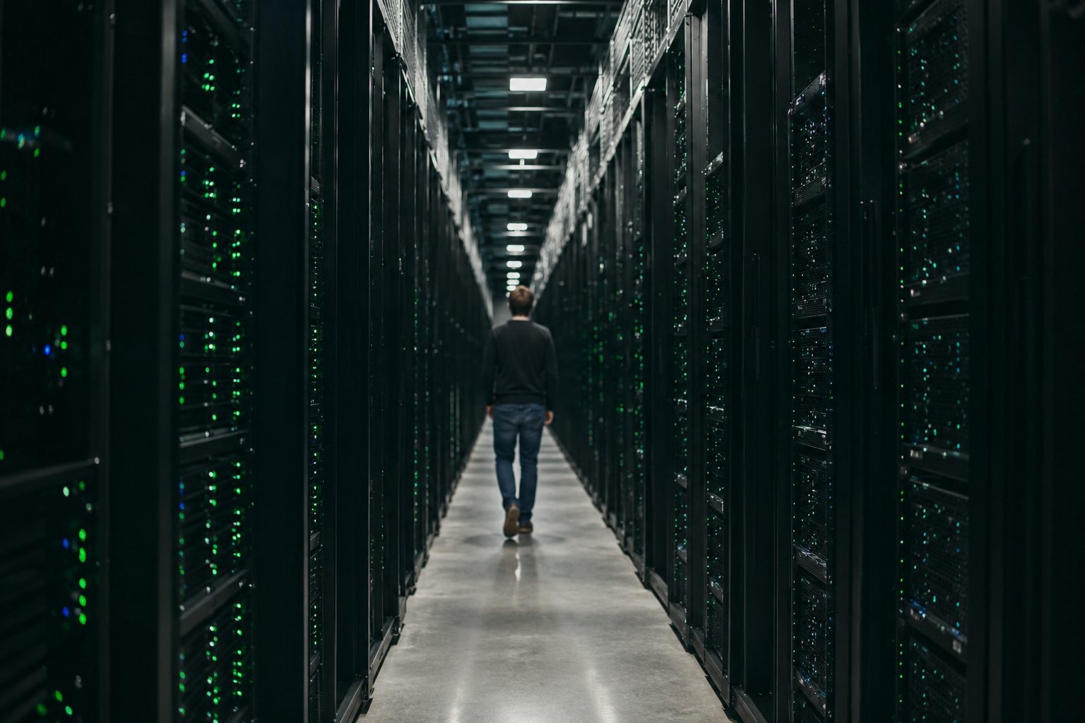 An engineer in a data centre where PRISM's benchmarks are run